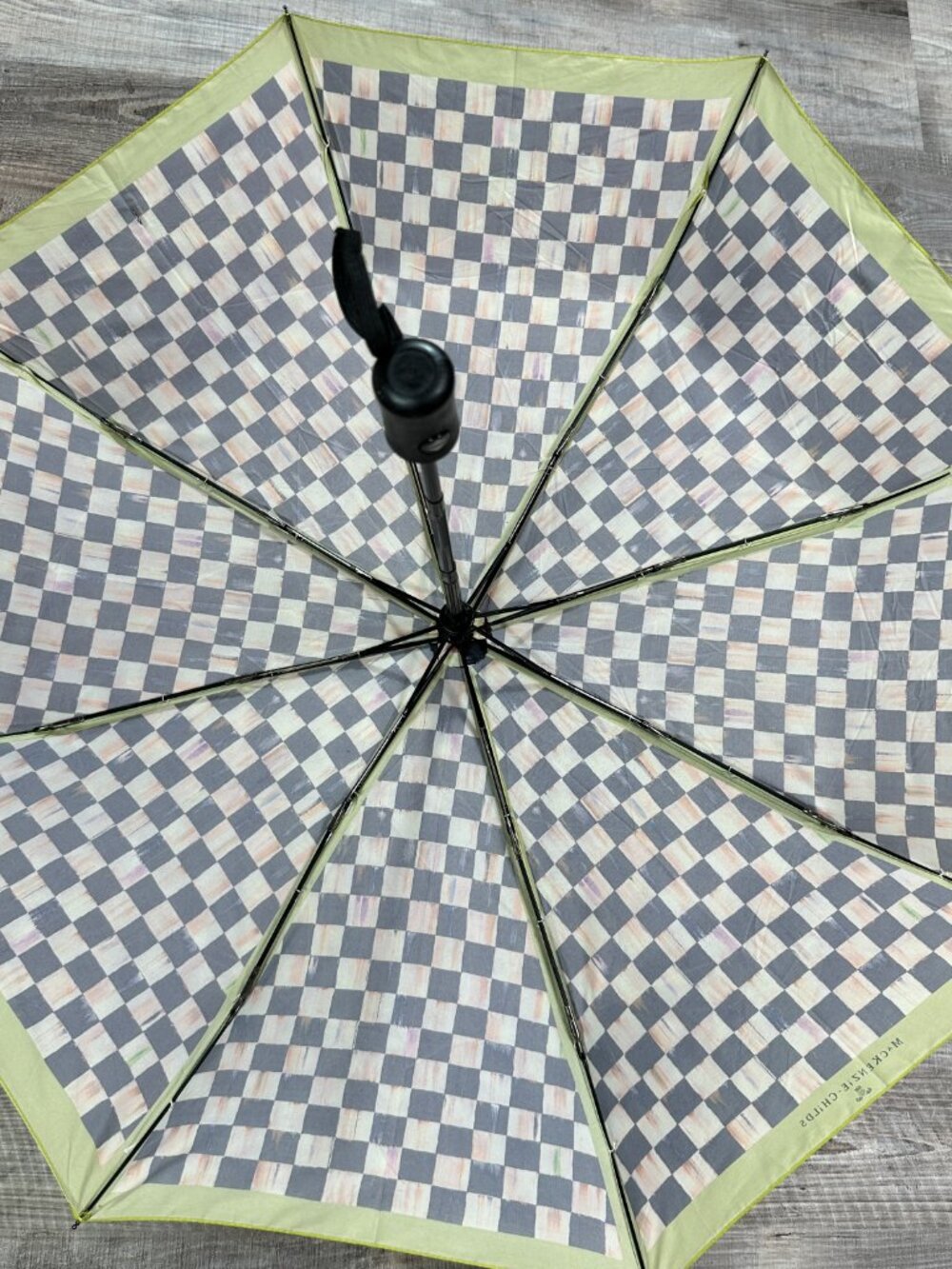 MacKenzie-Childs Courtly Check Automatic Open & Close Travel Umbrella - Picture 4 of 9